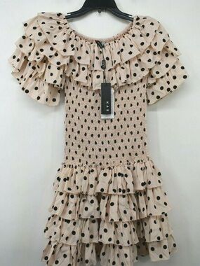 Kas New York Womens Polka Dot Ruffle Sleeve Tiered Smocked Fit Flare Dress